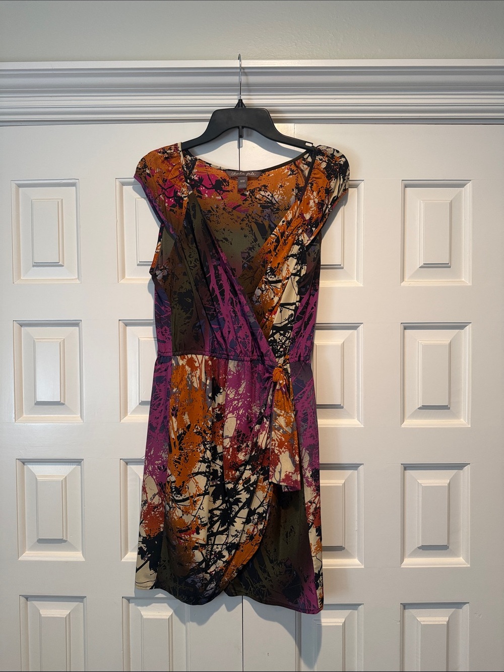 charlie jade Abstract Print Cap-Sleeve Wrap Dress in Purple & Orange